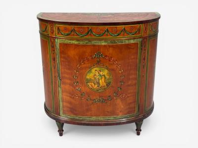 Edwardian Adams Paint Decorated Demilune Cabinet Inlaid Wood 19th c 