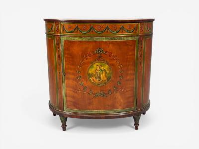 Edwardian Adams Paint Decorated Demilune Cabinet Inlaid Wood 19th c 