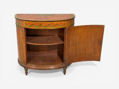 Edwardian Adams Paint Decorated Demilune Cabinet Inlaid Wood 19th c 