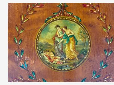 Edwardian Adams Paint Decorated Demilune Cabinet Inlaid Wood 19th c 