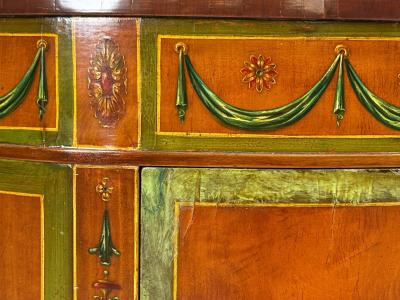 Edwardian Adams Paint Decorated Demilune Cabinet Inlaid Wood 19th c 