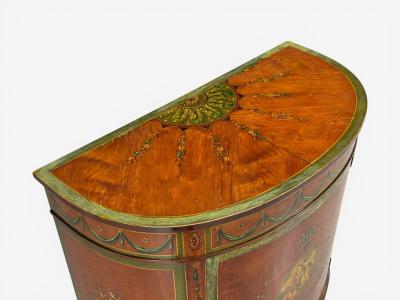 Edwardian Adams Paint Decorated Demilune Cabinet Inlaid Wood 19th c 