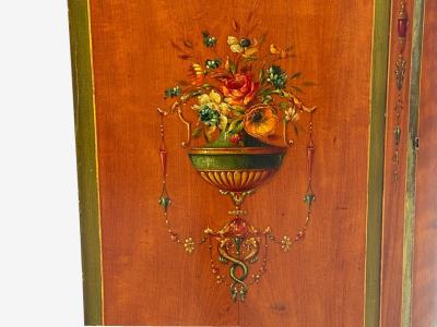 Edwardian Adams Paint Decorated Demilune Cabinet Inlaid Wood 19th c 