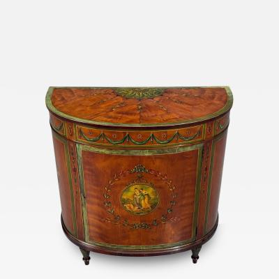 Edwardian Adams Paint Decorated Demilune Cabinet Inlaid Wood 19th c 