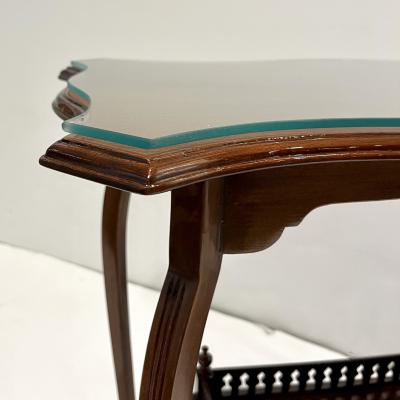 Edwardian Antique English Mahogany Two Tier Side Table Glass Top Gallery Shelf
