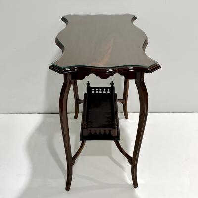 Edwardian Antique English Mahogany Two Tier Side Table Glass Top Gallery Shelf