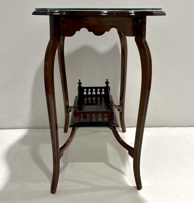 Edwardian Antique English Mahogany Two Tier Side Table Glass Top Gallery Shelf