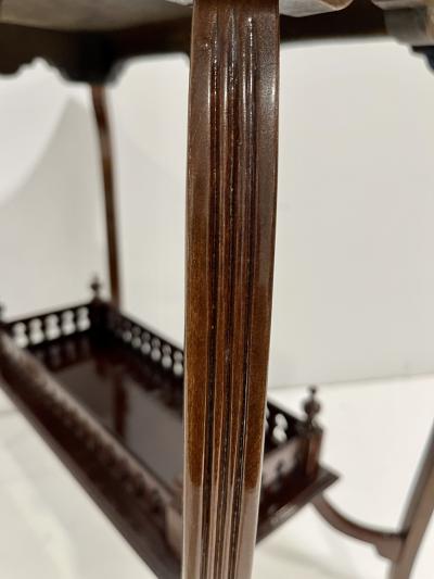 Edwardian Antique English Mahogany Two Tier Side Table Glass Top Gallery Shelf