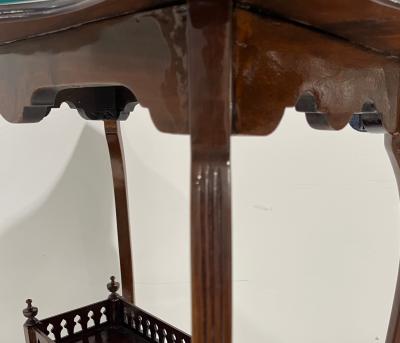 Edwardian Antique English Mahogany Two Tier Side Table Glass Top Gallery Shelf