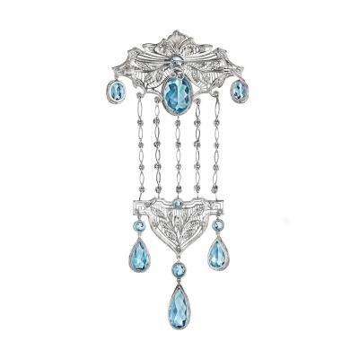 Edwardian Aquamarine Pendant Brooch