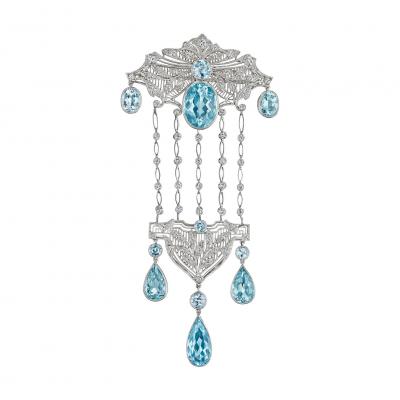 Edwardian Aquamarine Pendant Brooch