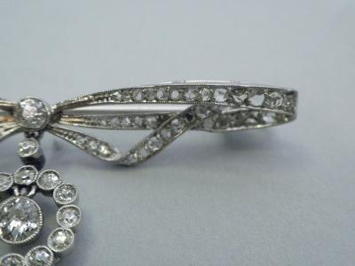 Edwardian Diamond and Platinum Bow Pin C 1900