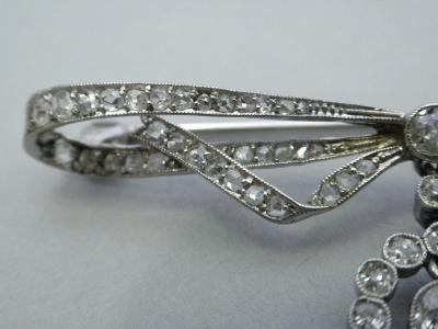 Edwardian Diamond and Platinum Bow Pin C 1900