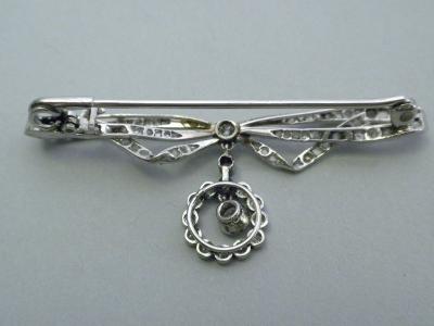 Edwardian Diamond and Platinum Bow Pin C 1900