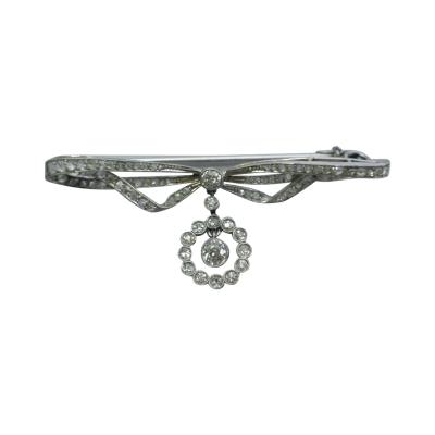 Edwardian Diamond and Platinum Bow Pin C 1900