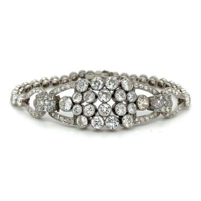 Edwardian Era 20 Carat Old Euro Cut Diamond Bracelet In Platinum Setting