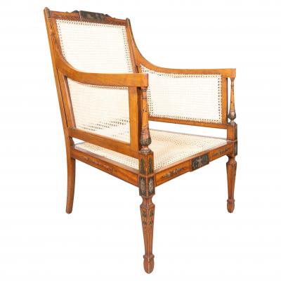 Edwardian Finely Painted And Caned Satinwood Armchair