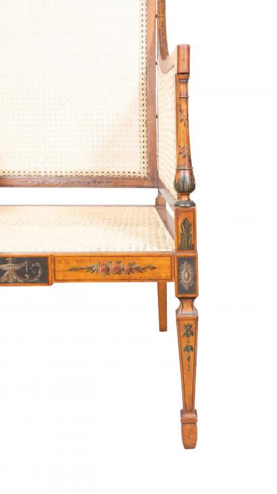 Edwardian Finely Painted And Caned Satinwood Armchair