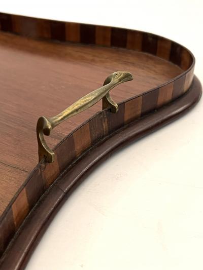 Edwardian Inlaid Mahogany Satinwood Serving Butlers Tray with Shell Motif