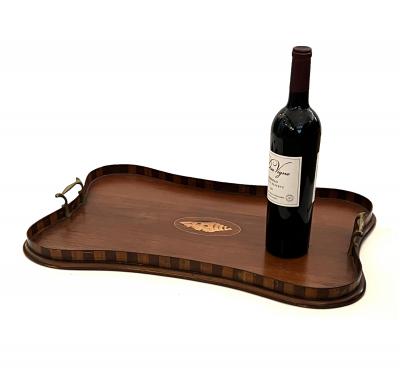 Edwardian Inlaid Mahogany Satinwood Serving Butlers Tray with Shell Motif
