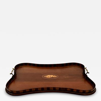 Edwardian Inlaid Mahogany Satinwood Serving Butlers Tray with Shell Motif