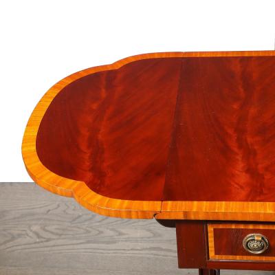Edwardian Mahogany Writing Desk w Inlaid Exotic Wood Detailing Bronze Pulls