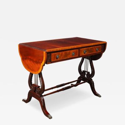 Edwardian Mahogany Writing Desk w Inlaid Exotic Wood Detailing Bronze Pulls