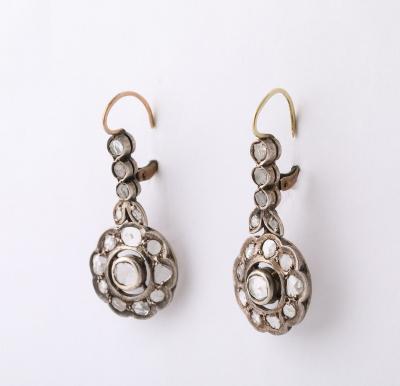 Edwardian Rose Diamond Flower Cluster Earrings