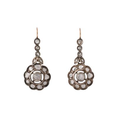 Edwardian Rose Diamond Flower Cluster Earrings