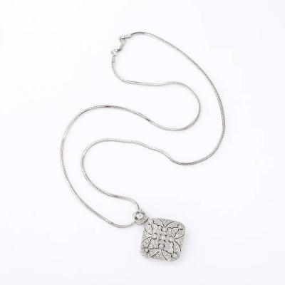 Edwardian Style 14K White Gold Pave Diamond Locket Pendant Necklace