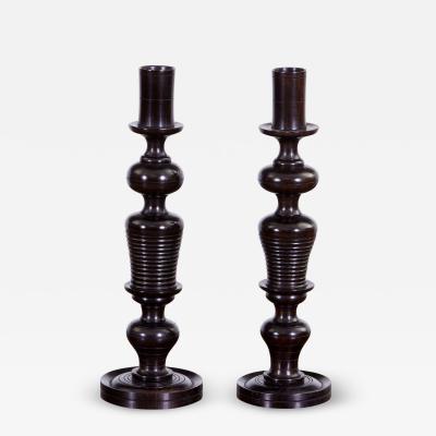 Edwardian Turned Ebony Candlesticks