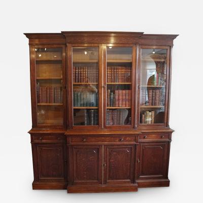 Edwardian oak breakfront bookcase