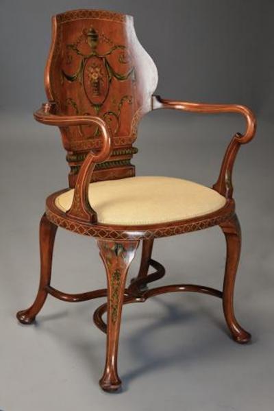 Edwardian satinwood painted armchair in the Georgian style
