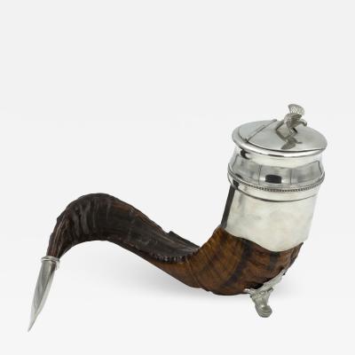 Edwin Blyde Scottish Rams Horn Snuff Mull w Eagle I Flight Finial Scottish Circa 1880