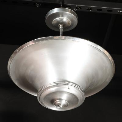 Edwin Guff Art Deco Machine Age Brushed Aluminum Pendant Chandelier signed Edwin Guff