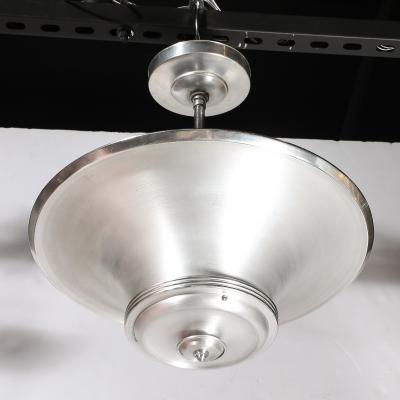 Edwin Guff Art Deco Machine Age Brushed Aluminum Pendant Chandelier signed Edwin Guff