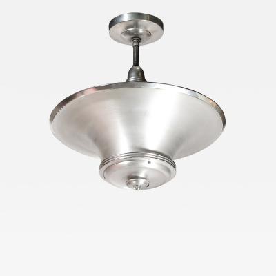 Edwin Guff Art Deco Machine Age Brushed Aluminum Pendant Chandelier signed Edwin Guff