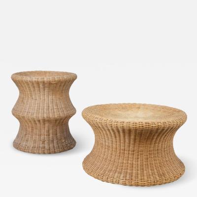 Eero Aarnio Set of Two Eero Aarnio Mushroom Juttu Stools In Rattan Wicker Asko 1960s