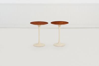 Eero Saarinen Early Eero Saarinen Tulip Side Tables c 1960 Walnut Tops Cast Iron Bases