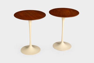 Eero Saarinen Early Eero Saarinen Tulip Side Tables c 1960 Walnut Tops Cast Iron Bases