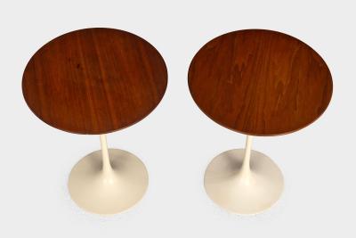 Eero Saarinen Early Eero Saarinen Tulip Side Tables c 1960 Walnut Tops Cast Iron Bases