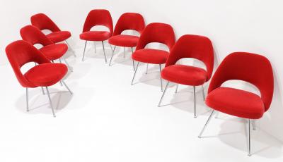 Eero Saarinen Eero Saarinen Armless Executive Chairs by Knoll in Donghia Red Mohair