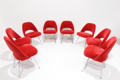 Eero Saarinen Eero Saarinen Armless Executive Chairs by Knoll in Donghia Red Mohair