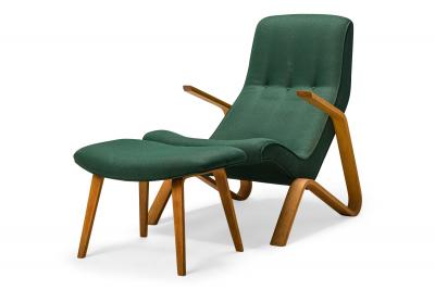 Eero Saarinen Eero Saarinen for Knoll Fabric Upholstered Grasshopper Chair and Footstool