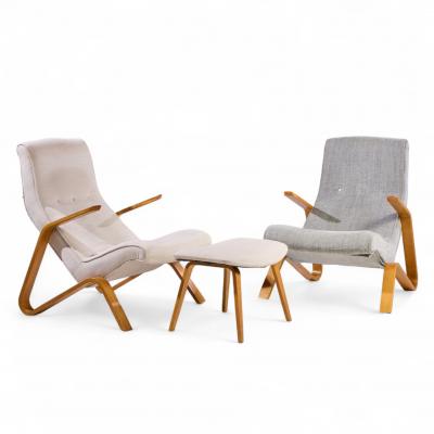 Eero Saarinen Eero Saarinen for Knoll Mid Century Grasshopper Lounge Chairs Pair and Ottoman