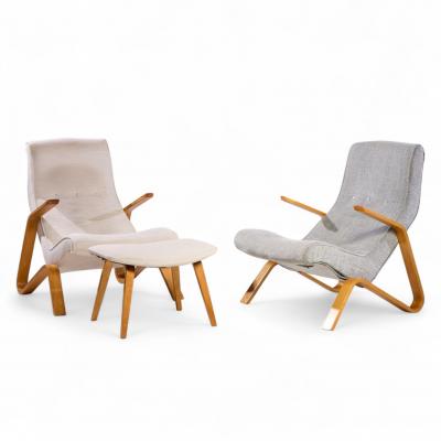 Eero Saarinen Eero Saarinen for Knoll Mid Century Grasshopper Lounge Chairs Pair and Ottoman