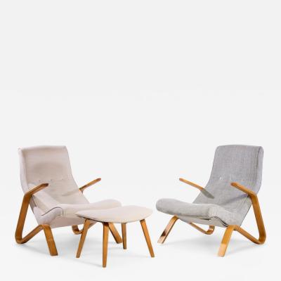 Eero Saarinen Eero Saarinen for Knoll Mid Century Grasshopper Lounge Chairs Pair and Ottoman