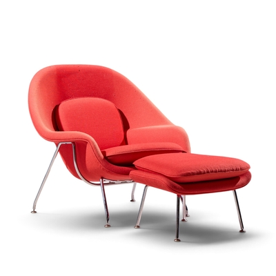 Eero Saarinen Eero Saarinen for Knoll Mid Century Medium Womb Chairs Pair with Ottoman