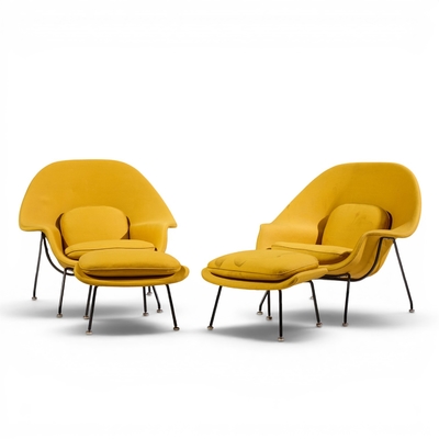 Eero Saarinen Eero Saarinen for Knoll Mid Century Womb Lounge Chairs with Ottomans Pair