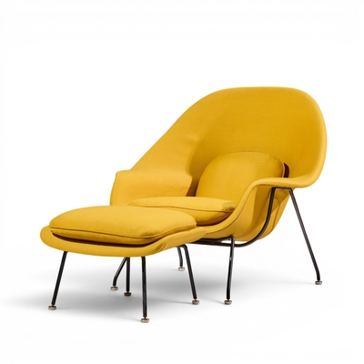 Eero Saarinen Eero Saarinen for Knoll Mid Century Womb Lounge Chairs with Ottomans Pair